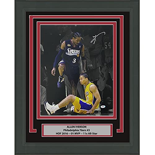 Framed Autographed/Signed Allen Iverson Spotlight Tyronn Lou Step-Over Philadelphia 76ers Sixers 16×20 Basketball Photo PSA/DNA COA