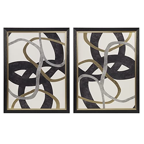 Madison Park Wall Art Living Room Décor – Moving Midas Abstract Foil Framed Canvas, Home Accent, Bedroom Decoration, Ready to Hang Painting, 20.7″ W x 26.7″ H x 2″ D, Black/Gold 2 Piece