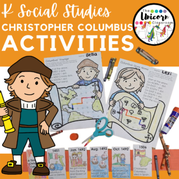 Christopher Columbus Printable Activities for Kindergarten or First Grade- Map Skills, Booklet, 3 Facts, How we Celebrate Columbus Day