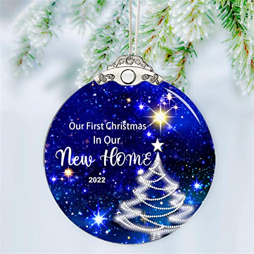 FKOG Glass 2022 Our First Christmas in Our New Home Ornament, Mr & Mrs Newlywed New House Christmas Tree Decoration Ornaments Romantic Christmas Ideas Gifts (Color-1)