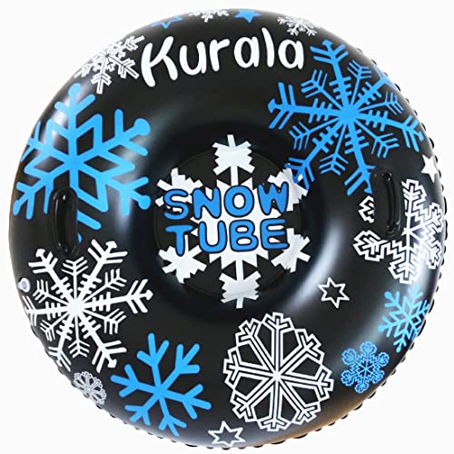 Kurala Inflatable Snow Tube Heavy Duty Snow Sled, 47 Inches Super Big Inflatable Snow Sledding with Handles Thickening Material, Black Blue