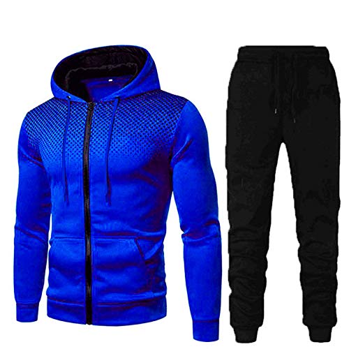Leirke Track Suits for Men Set 2 Piece Casual Long Sleeve Raglan Athletic Outfit Hoodie Sports Jogging Sweatsuit Pullover(Blue,3X-Large)