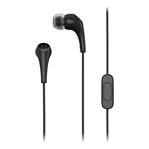 Motorola Wired Earbuds with Microphone – Earbuds 2-S Corded in-Ear Headphones, Control Button for Calls/Music, Comfortable Lightweight Silicone Ear Buds, Clear Bass Sound, Noise Isolation – Black