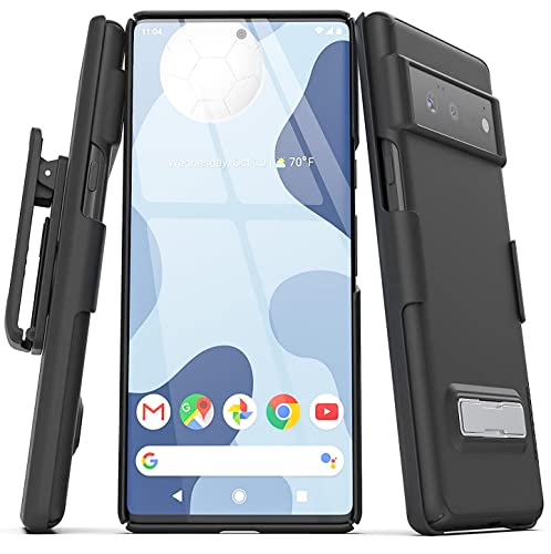 Encased Slimline Designed for Google Pixel 6 Belt Clip Case with Kickstand (2021) Ultra Thin Case with Holster (Black)