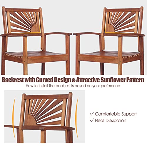 COSTWAY Bar Stools Set of 2, Outdoor Acacia Wood Bar Chairs with Sunflower Backrest, Curved Armrests & Breathable Seat, Ideal for Balcony, Sunroom, Patio, Easy Assembly (1) | The Storepaperoomates Retail Market - Fast Affordable Shopping