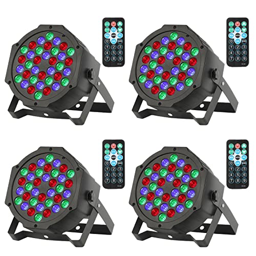 Texinpress 4PCS Par Light, 36 LED Stage Light RGB Party Light Sound Activated with Remote Control Compatible with DMX 7 Modes Uplighting Lights for DJ KTV Disco Party Music Show