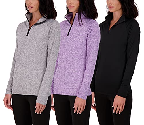 3 Pack: Womens Quarter 1/4 Zip Pullover Long Sleeve Shirt Quick Dry Dri Fit Yoga 1/2 Zip Athletic Ladies Volleyball Active Gym Workout Top Golf UPF Hiking Outdoor Sports Exercise Running Set 3,L