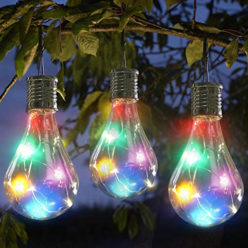 4 Pack Outdoor Solar Lights Waterproof Solar LED Light Bulb | Rotatable Outdoor Garden Lamp | Camping Hanging Stars LED Fairy Lamp for Garden,Fence,Lawn,Home Decoration,Christmas & Halloween Decor