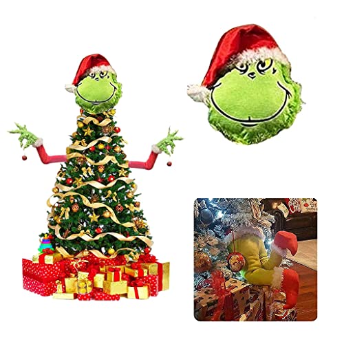 Christmas Tree Decorations Arm Head and Legs, Furry Green Head for Christmas Tree Decorations, Christmas Elf Body Decorations Ornament for Home Party. (1×Head)