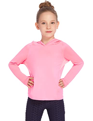Greatchy Youth Kids Shirts Training Athletic T-Shirts Thumbholes Golf Sweatshirts Hiking Fishing Running Yoga Outdoors Sportswear Pink