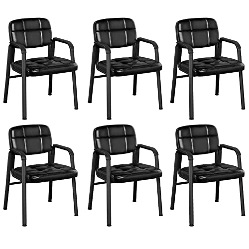 Yaheetech Pack of 6 Office Guest Reception Chair Mid Back PU Leather Task Chair for Waiting Room with Armrest and Lumbar Support, Metal Frame, Black