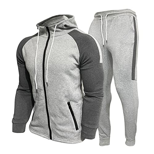 lionpaul Mens Full Zipper Hoodie and Sweatpants Set Casual 2 Pieces Tracksuits Fashion Running Sweat Suits Grey XL
