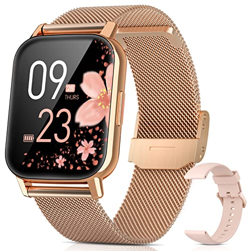 OBKBO Smart Watch, 1.69″ HD LCD Smart Watch for Android Phones and iPhone, IP68 Waterproof Smartwatch with Stainless Strap, Heart Rate, Blood Oxygen, Sleep Monitor, Christmas Best Gifts for Her/Women