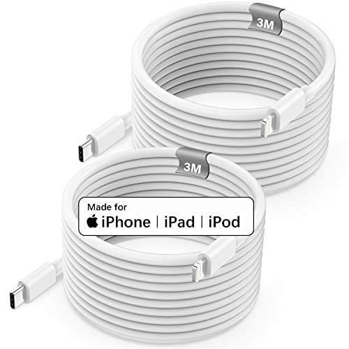 USB C to Lightning Cable 10ft 2pack[Apple MFi Certified],Poukey iPhone Fast Charger Cable,Extra Long Lightning to Type C Cable Cord Fast Charging for iPhone 13 Pro Max/Mini/12/11 Pro Max/XS MAX/XR/X/8