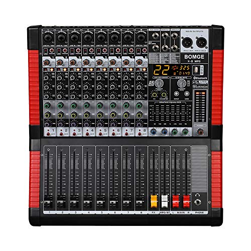 BOMGE X-8 Professional 8 Channel Audio Mixer Sound Board Mixing Console 8 Mic/Line Input Interface USB/MP3/Bluetooth Input 48V Phantom Power 24 FX DSP For PC, Studio Recording, Live Performance
