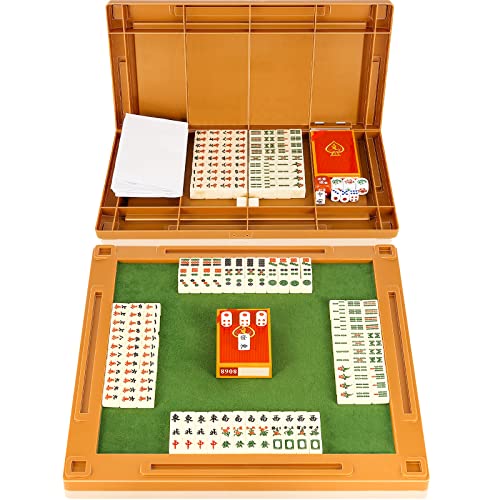 20mm Mini Travel Mahjong Set with Majiang Table Travel Board Game Chinese Traditional Mahjong Games, Portable Size and Light-Weight
