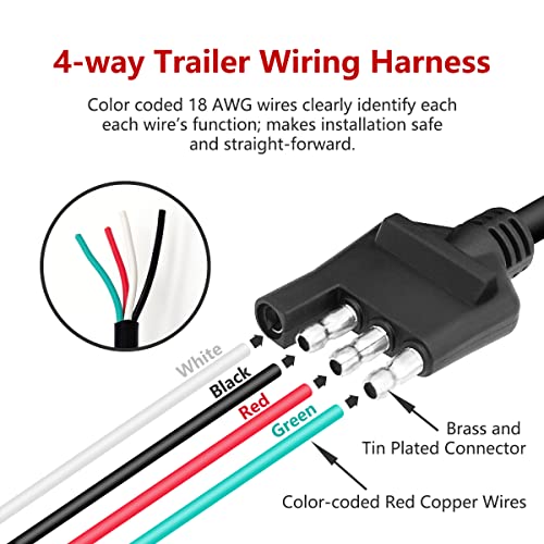 Zimuqi 4 Way 10 Feet Flat Trailer Connector Jacketed Cable Heavy Duty Extension Standard 4 Pin Trailer End Wiring Harness Adapter 18AWG Color-Coded Red Copper Wires Trailer Hitch Wiring (10Feet) | The Storepaperoomates Retail Market - Fast Affordable Shopping