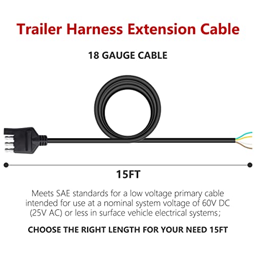 Zimuqi 4 Way 10 Feet Flat Trailer Connector Jacketed Cable Heavy Duty Extension Standard 4 Pin Trailer End Wiring Harness Adapter 18AWG Color-Coded Red Copper Wires Trailer Hitch Wiring (10Feet) | The Storepaperoomates Retail Market - Fast Affordable Shopping