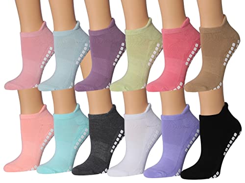 Ronnox Women’s 12 Pairs Cushioned Grip Socks For Women Size 9-11, For Yoga Pilates & Barre Home & Hospital, Small/Medium RY04-AB-SM