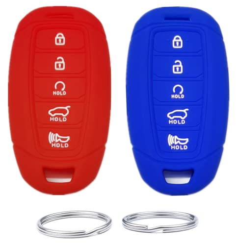 UOKEY Silicone Keyless Remote Key fob Cover fit for 2017-2020 Hyundai Palisade Kona Veloster i30 Ix35 Solaris Azera Grandeur Ig.Part Number:95440-S8010(5 Button) (Blue+Red)