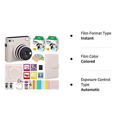 Fujifilm Instax Square SQ1 Instant Camera Chalk White with Carrying Case + Fuji Instax Film Value Pack (40 Sheets) Accessories Bundle, Photo Album, Assorted Frames + More | The Storepaperoomates Retail Market - Fast Affordable Shopping