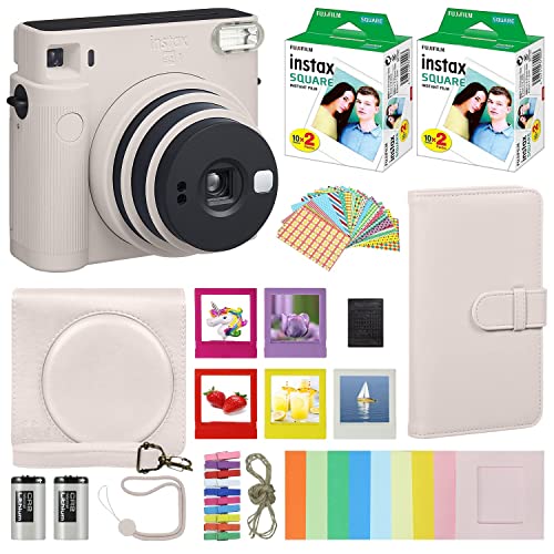 Fujifilm Instax Square SQ1 Instant Camera Chalk White with Carrying Case + Fuji Instax Film Value Pack (40 Sheets) Accessories Bundle, Photo Album, Assorted Frames + More | The Storepaperoomates Retail Market - Fast Affordable Shopping