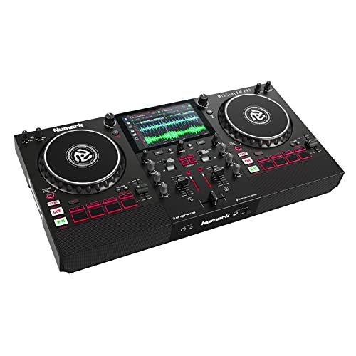 Numark Mixstream Pro Standalone DJ Controller with Speakers, 7” Touch Screen, WiFi Streaming, Smart Light Controls, 6” Scratch Wheels, 2 Channels & FX
