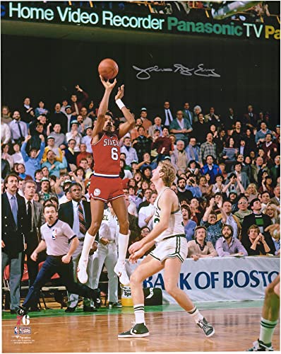 Julius Erving Philadelphia 76ers Autographed 16″ x 20″ Shooting vs. Larry Bird Photograph – Autographed NBA Photos