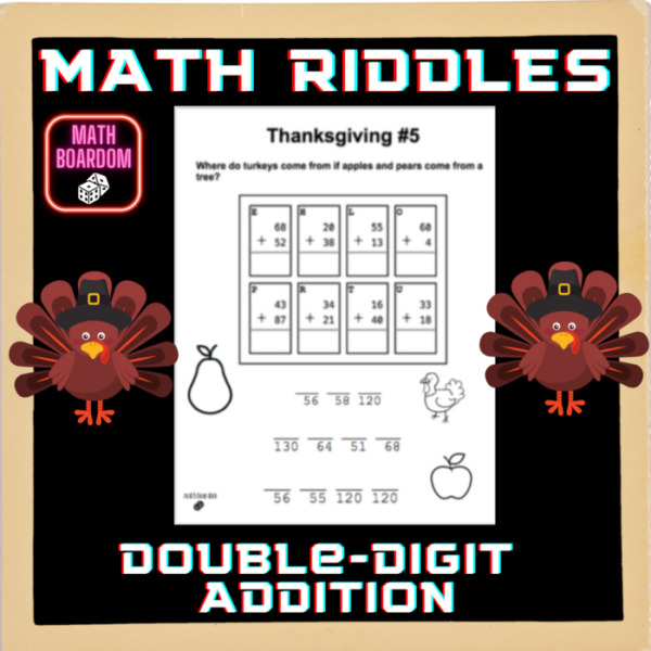 THANKSGIVING MATH RIDDLES #5 || DOUBLE-DIGIT ADDITION MATH WORKSHEETS