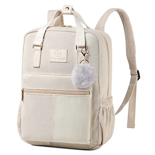 Makukke Corduroy School Backpacks for Women Men – Vintage School Bookbag Travel Laptop Backpack Casual Daypack for College (Beige)