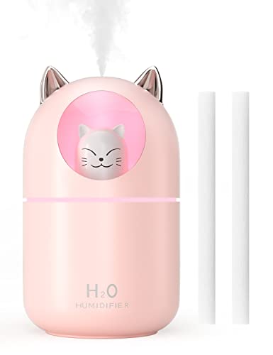 Norhom Cool Mist Humidifier, 300ml Mini Humidifiers with Night Light, 20dB Quiet Humidifiers for Bedroom , Waterless Auto-Off Air Humidifier for Home, Living Room, Kidsroom (Pink)