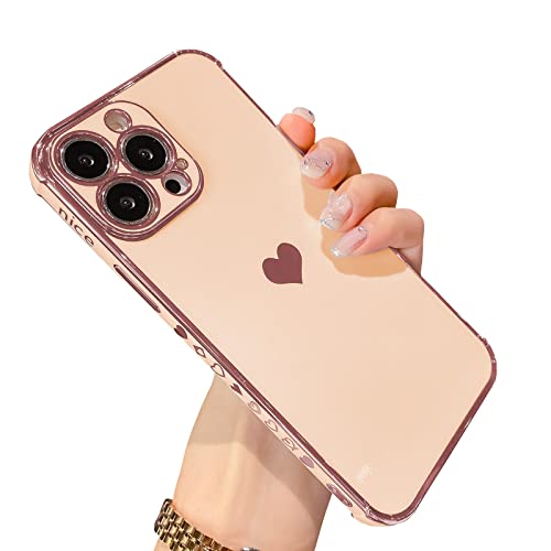 niufoey Designed for iPhone 13 Pro Max Case with Camera Protection,Luxury Love Heart Plating Phone Case,Soft TPU Bumper with Small Love Pattern,Airbag Shockproof Cover for iPhone 13ProMax 6.7inch-Pink