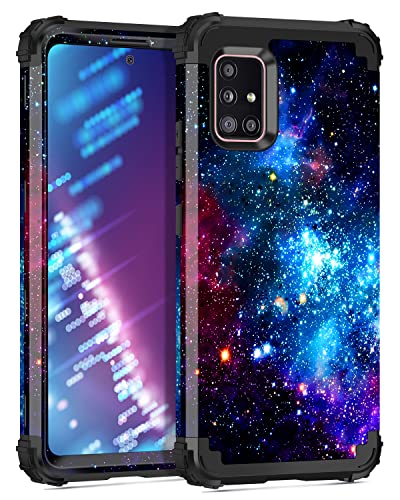 Miqala for Galaxy A51 5G Case,Shiny in The Dark Three Layer Heavy Duty Shockproof Hard Plastic Bumper +Soft Silicone Rubber Protective Case for Samsung Galaxy A51 5G,Blue Sky