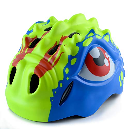 Apusale Kids Bike Helmets Dinosaur Helmet Adjustable Toddler Helmet for Girls Boys Multi Sports (Yellow-Blue)