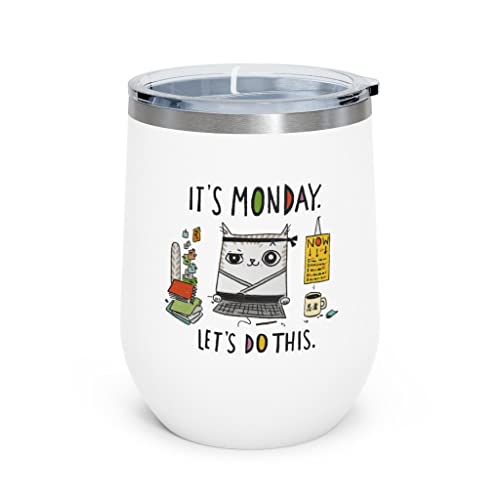 It’s Monday Lets Do This 12oz Insulated Wine Tumbler Funny Assistant Ninja Cat Cat Mom Cat Dad Cat Lover Stainless Steel Tumbler For Officer Coworker Colleague Wine Tumbler Glasses
