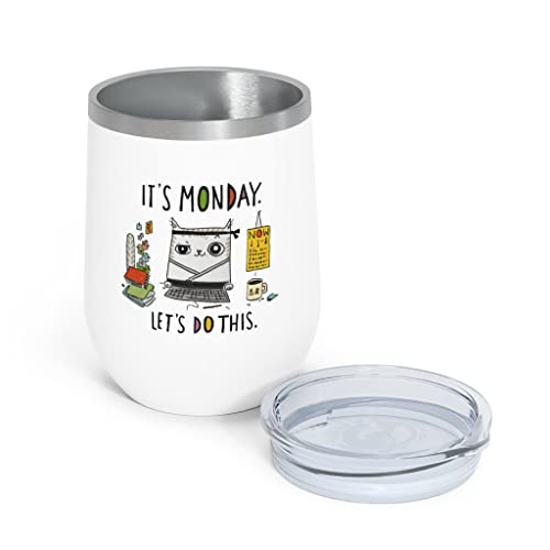 It’s Monday Lets Do This 12oz Insulated Wine Tumbler Funny Assistant Ninja Cat Cat Mom Cat Dad Cat Lover Stainless Steel Tumbler For Officer Coworker Colleague Wine Tumbler Glasses | The Storepaperoomates Retail Market - Fast Affordable Shopping