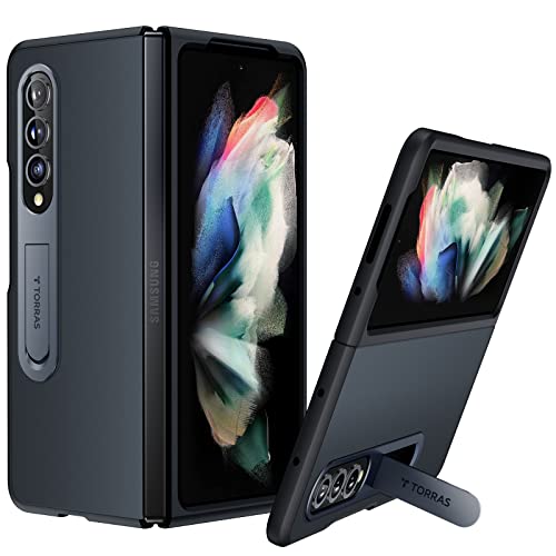 TORRAS QuickStand Designed for Galaxy Z Fold 3 Case, [Aluminum Alloy Stand] [No Glue Worry] Slim Thin Translucent Matte Durable Kickstand Case Compatible for Galaxy Z Fold 3 5G, Black