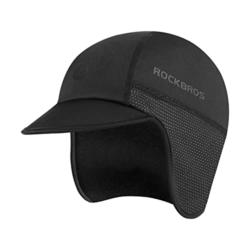 ROCKBROS Winter Cycling Caps for Men Women Windproof Cycling Hat with Sun Visor Under Helmet Liner Black