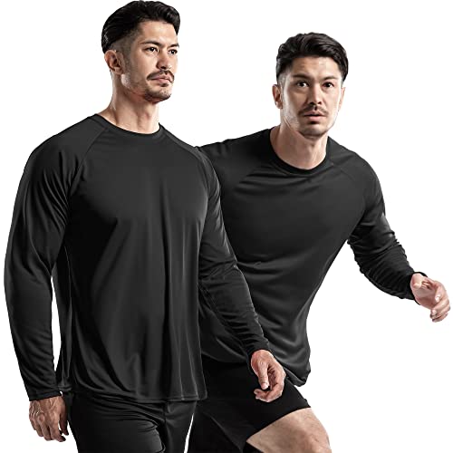 DRSKIN 2 Pack Men’s UPF 50+ Sun Protection Long Sleeve Shirt Tee Dry Fit Fishing Hiking Running Workout T-Shirts (INTA1-Black01 2P, L)