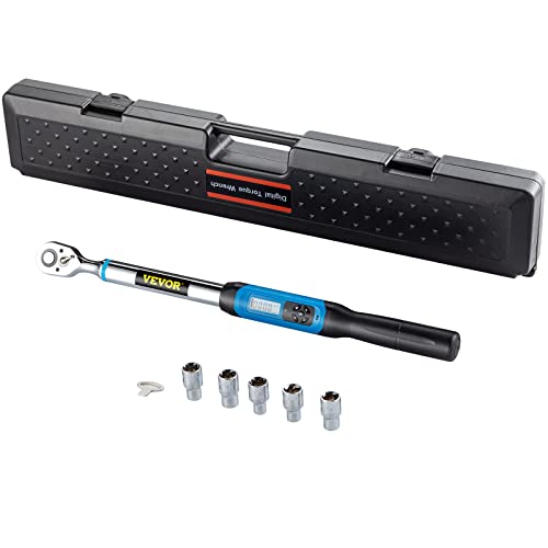 VEVOR Digital Torque Wrench, 1/2″ Drive Electronic Torque Wrench, Torque Wrench Kit 5-99.5 ft-lbs Torque Range Accurate to ±2%, Adjustable Torque Wrench with LED Display and Buzzer, Socket Set & Case