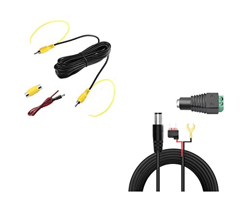 Upgraded Double-Shielded RCA Video Cable for Monitor and Backup Rear View Camera Connection (19.69FT / 6M) + 20FT DC Power Extension Cable