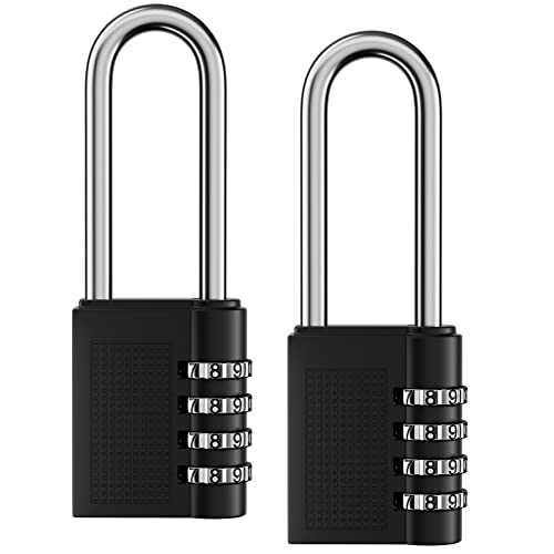 KEIULINE 4 Digit Outdoor Waterproof Long Combination Lock for School Gym Locker, Gate, Yard，Fence Locks 2 Pack Small Black Combo Padlock