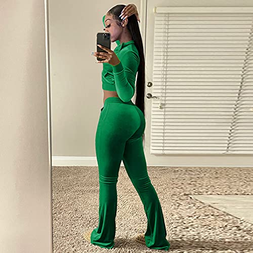 2 Piece Outfit for Women Pant Sets Fall Winter Long Sleeve Velour Tracksuit Jumpsuits Zip Up Jackets and Wide Leg Long Pant Sets Green S | The Storepaperoomates Retail Market - Fast Affordable Shopping
