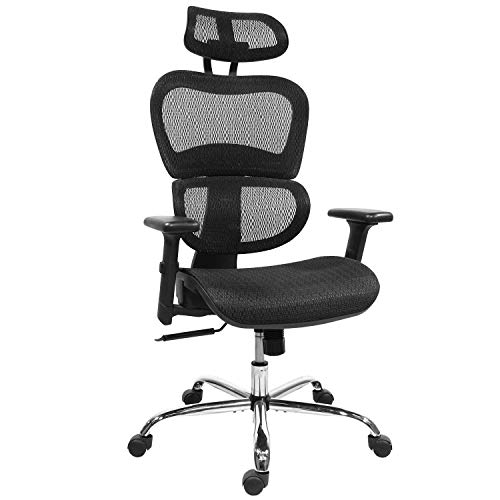 Ergonomic Office Chair, High Back Mesh Chair Computer Desk Chair with Lumbar Support and 3D Adjustable Headrest and Armrests for Home Office, Conference Room, Reception Room, Gaming Room (Black)