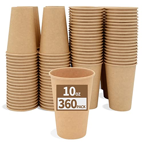 AiChef 360 Pack 10 oz Disposable Kraft Paper Coffee Cup, Strong Soak Proof Cup for Hot/Cold Beverage, Small Tall 10 oz 340 ml
