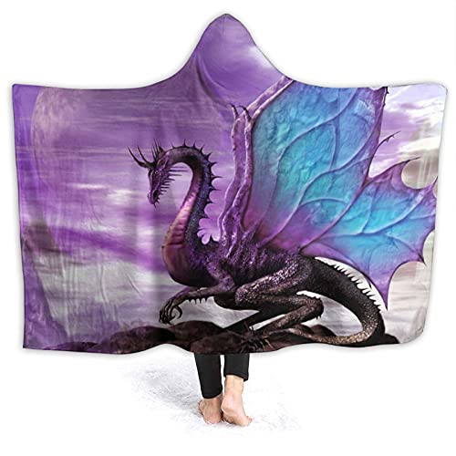 Dragon Fantasy Purple Hoodie Blanket Wearable Throw Blankets for Couch Blanket Hooded for Kids Teens Men Women