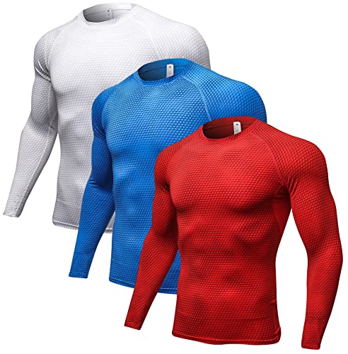 Men’s Compression Shirts Long Sleeve, Athltic Workout T Shirts Baselayer Quick Dry Sports Active Gym Running Tops 1/3 Pack