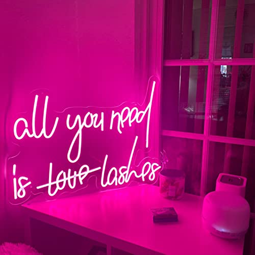 FARNEW All You Need is Love Lashes Neon Sign Light for Bedroom Bar Party Home Led Neon Light Custom Led Neon Hangs Sign Home Room Wall Decoration (Pink)