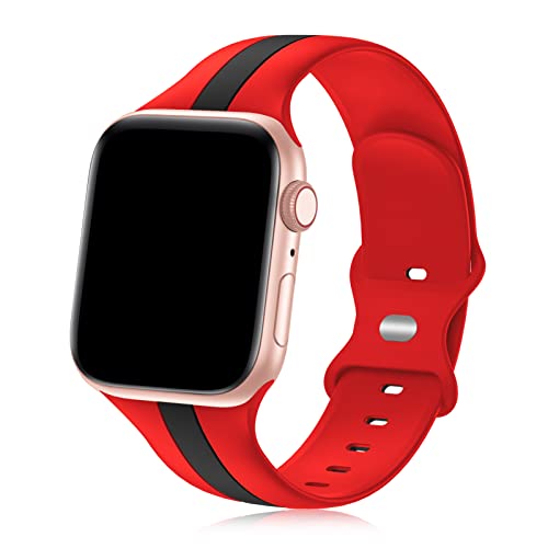 Designer Sport Band Compatible with Apple Watch iWatch Bands 40mm 38mm 41mm 41mm Men Women, Soft Silicone Strap Wristbands for Apple Watch Series 8/7/6/5/4/3/2/1/SE/Ultra [Red Black,40mm 38mm 41mm]