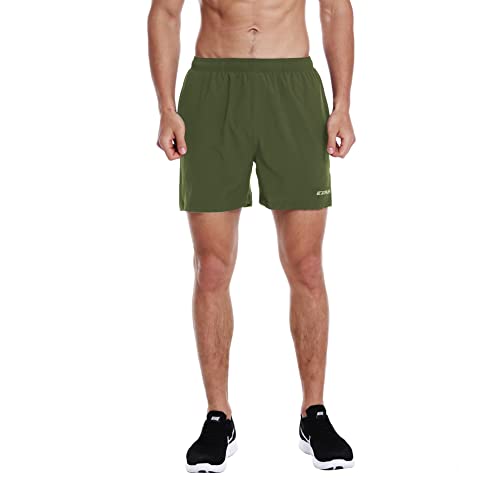 EZRUN Men’s 5 Inches Running Workout Shorts Quick Dry Lightweight Athletic Shorts with Liner Zipper Pockets,ArmyGreen,M